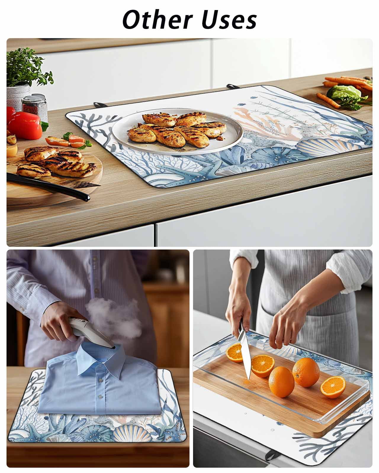 Stove Top Covers for Electric Stove, Summer Coastal Coral Glass Stovetop Cover Protector, Blue Ocean Conch Shell Blue Induction Cooktop Protector Oven Mat for Kitchen Countertop 24"x21"