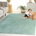 thumbnail image 3 of SAFAVIEH Faux Rabbit Fur Daven Solid Polyester Machine Washable Area Rug, Sage, 4' x 6', 3 of 9