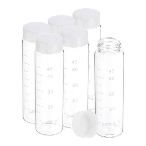 Uxcell 6Pcs 50ml Small Clear Glass Vials with White Screw Cap, Borosilicate Glass Graduated Sample Bottles