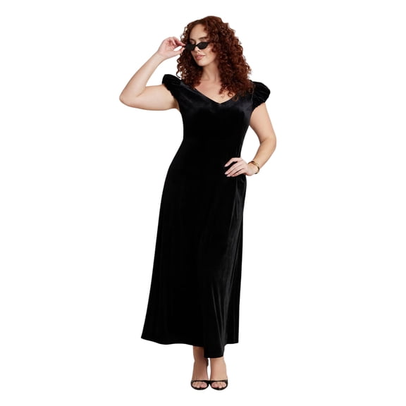 ELOQUII Women's Plus Size Velvet Short  Sleeve Maxi Dress