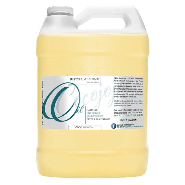 cocojojo Aceite puro de almendras amargas – Sin refinar prensado en frío extra virgen todo natural – Perfecto para cabello cara piel uñas (1 galón)