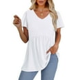 thumbnail image 2 of White Womens Tops Womens Summer Tops Short Sleeve Shirts Puff Sleeve Peplum Tops V Neck T Shirts Shirts for Women, 2 of 5