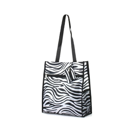 - Lightweight All Purpose Travel Bag with Attached Coin Purse by Zodaca Camping Shopping Zipper Utility Shoulder Tote Carry Bag - Zebra