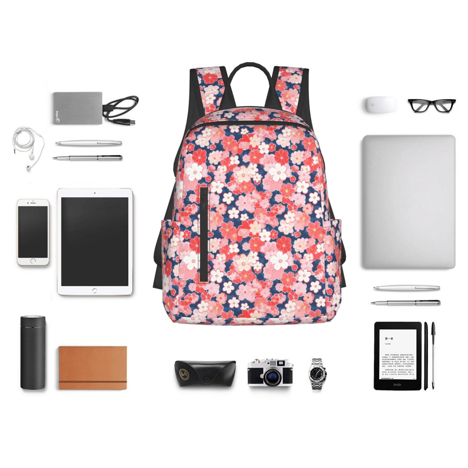 Defioc Japanese Cherry Blossoms Pattern Travel Laptop Backpack,Lightweight Backpack Travel Hiking Daypack Backpack Work Bag for Men Women