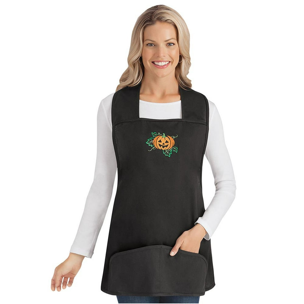 Seasonal Embroidered Cobbler Aprons with Pockets for Thanksgiving