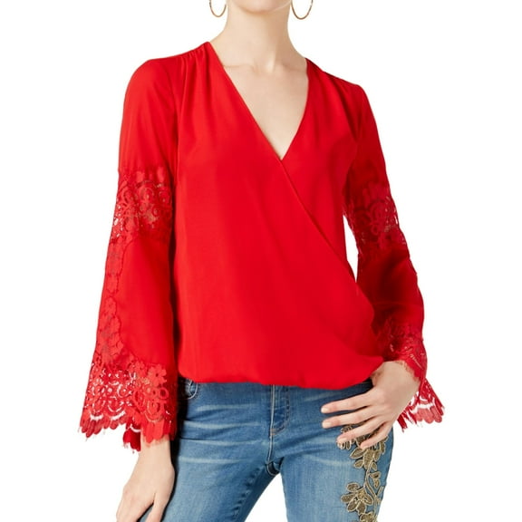 I.N.C Womens Lace Knit Blouse, Red, Medium