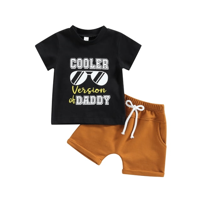 xiaxaixu Toddler Boys Summer Outfit Sets Short Sleeve Letter Eyeglasses Print Tops + Solid Color Drawstring Shorts