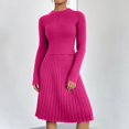 thumbnail image 2 of Jinhomg 2025 Dressy Casual Outfits for Women 2 Piece Solid Business Clothes Soft Cozy Long Sleeve Crew Neck Knit Tops with Pleated Midi Skirt Sales Today Clearance Hot Pink XL, 2 of 6