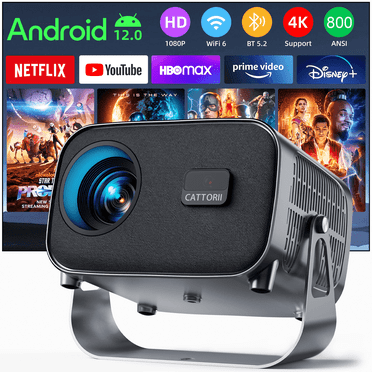 Smart Projector, Native 1080P with 4K Support, WiFi Bluetooth, Auto Focus, Keystone Correction, 360° Stand, 300'' Display for Home Theater