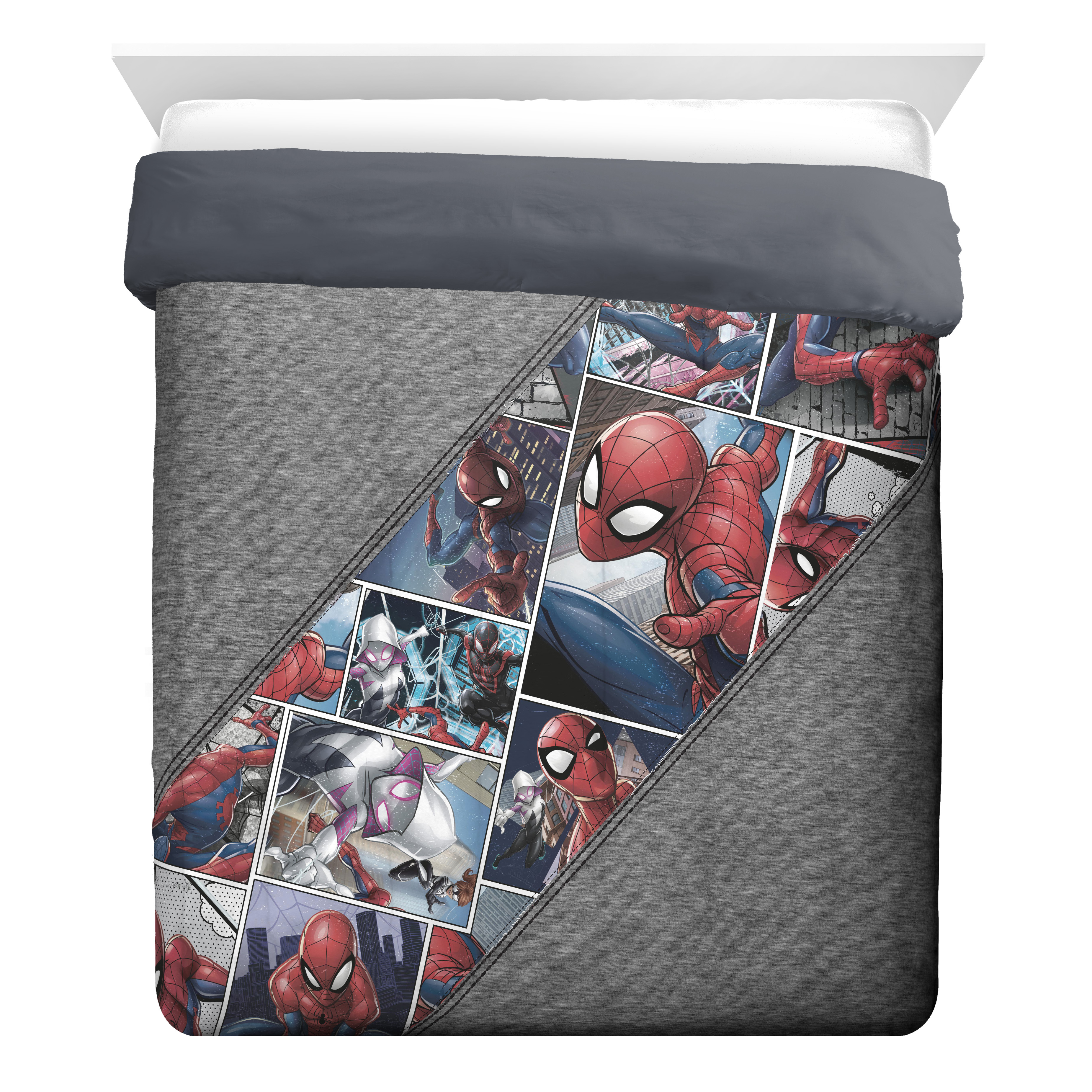 Marvel Spiderman Grunge Grey 2 Piece Queen Comforter & Sham Set, 100%  Microfiber