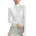 thumbnail image 3 of Feancey Mock Turtleneck Tops for Women Long Sleeve T-Shirts Slim Fit Casual Fall Outfits Solid Color Casual Basic Tees Underwear White M, 3 of 8