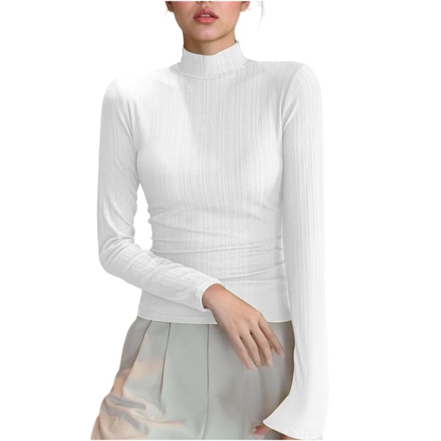 T-Shirt à Manches Longues et Col Mi-Haut pour Femmes, sous-Vêtement Thermique Extensible, Couche de Base Superposition