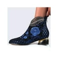 thumbnail image 4 of Frontwalk Womens Ankle Boot Rhinestone Dress Shoes Embroidered Flowers Winter Boots Wedding Fashion Booties Women Chunky Heel Blue 5.5, 4 of 5