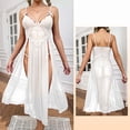 thumbnail image 2 of Elainilye Fashion Women'S Pajamas Mesh Deep V Lace Nightdress Side Slit Camisole Home Dress Pajama Dress Set,White, 2 of 5