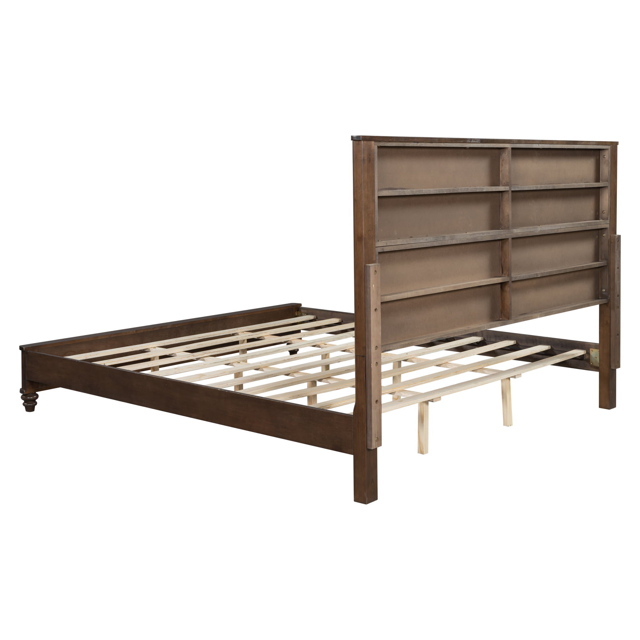 Noble House Classic Transitional King Platform Bed with Headboard, Solid Wood Frame, Walnut