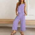 thumbnail image 4 of GILIGEGE Linen Sets for Women 2 Piece Summer Women Suit Fashion Comfortable Vest and Long Pants Solid Color Top Set Suit Wide Leg Pants Tracksuit Lounge Matching Sets Purple Xl, 4 of 8