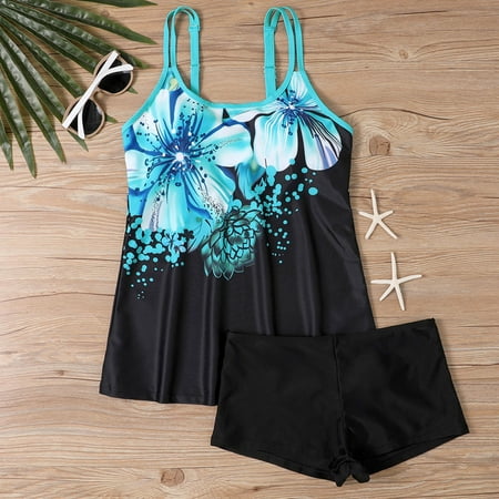 FAMTKT Tankini Swimsuits for Women Two Piece Bathing Suits Swim Tank Top with Boyshorts Womens Swimwear on Clearance