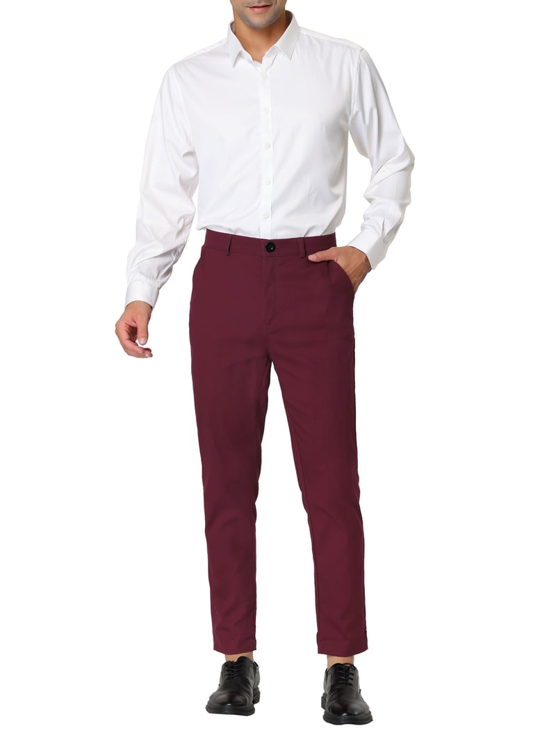 Moda Nova Big & Tall Men's Dress Trousers Flat Front Skinny Business Pants Burgundy 36, Gray