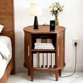 thumbnail image 6 of Aisword Nightstand with Charging Station, Fluted Accent Side Table with Sliding Door and Adjustable Shelf, End Table for Small Space, Walnut, 6 of 6