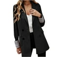 thumbnail image 2 of Women's Blazers & Suit Jackets Clearance 2024! Clearance under $10 Fayshow0 Fashion Women Business Attire Solid Color Stitching Plaid Printed Long Sleeve Cardigan Coat Top Black, 2 of 8