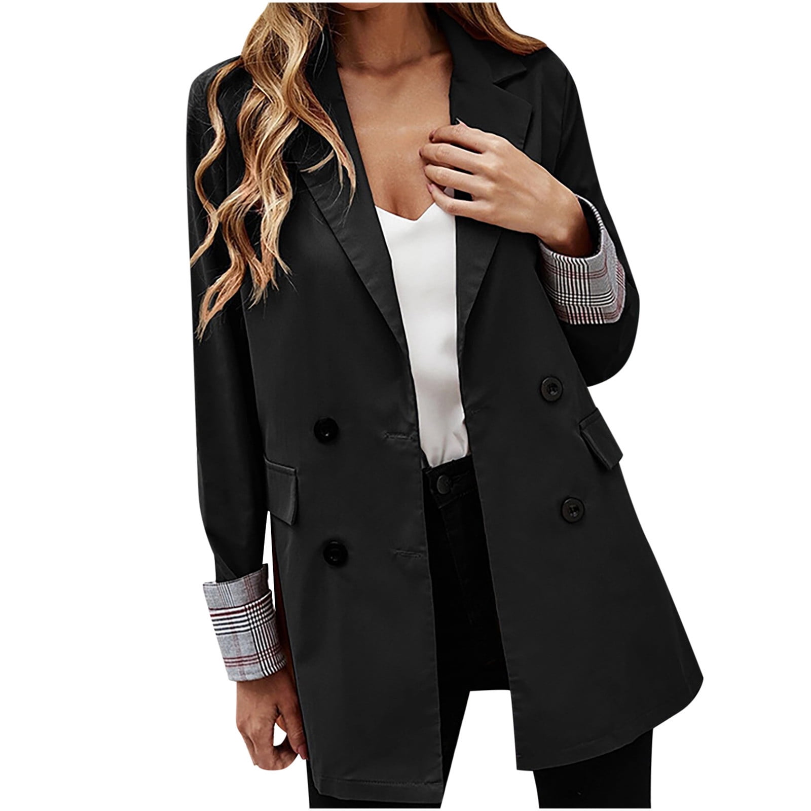 Manteau Noir Manteau ImprimÃ© Carreaux CEHVOM Mode Femmes Tenue D