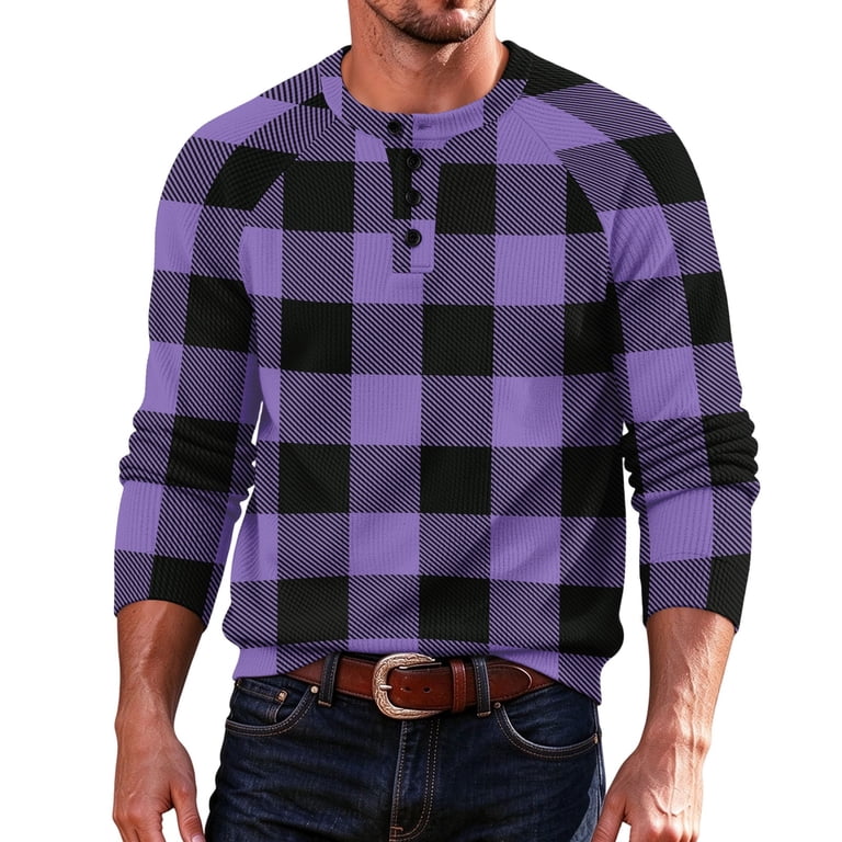 Men's Plaid Sweater Designed With Long Sleeves Button Henley Neck ...