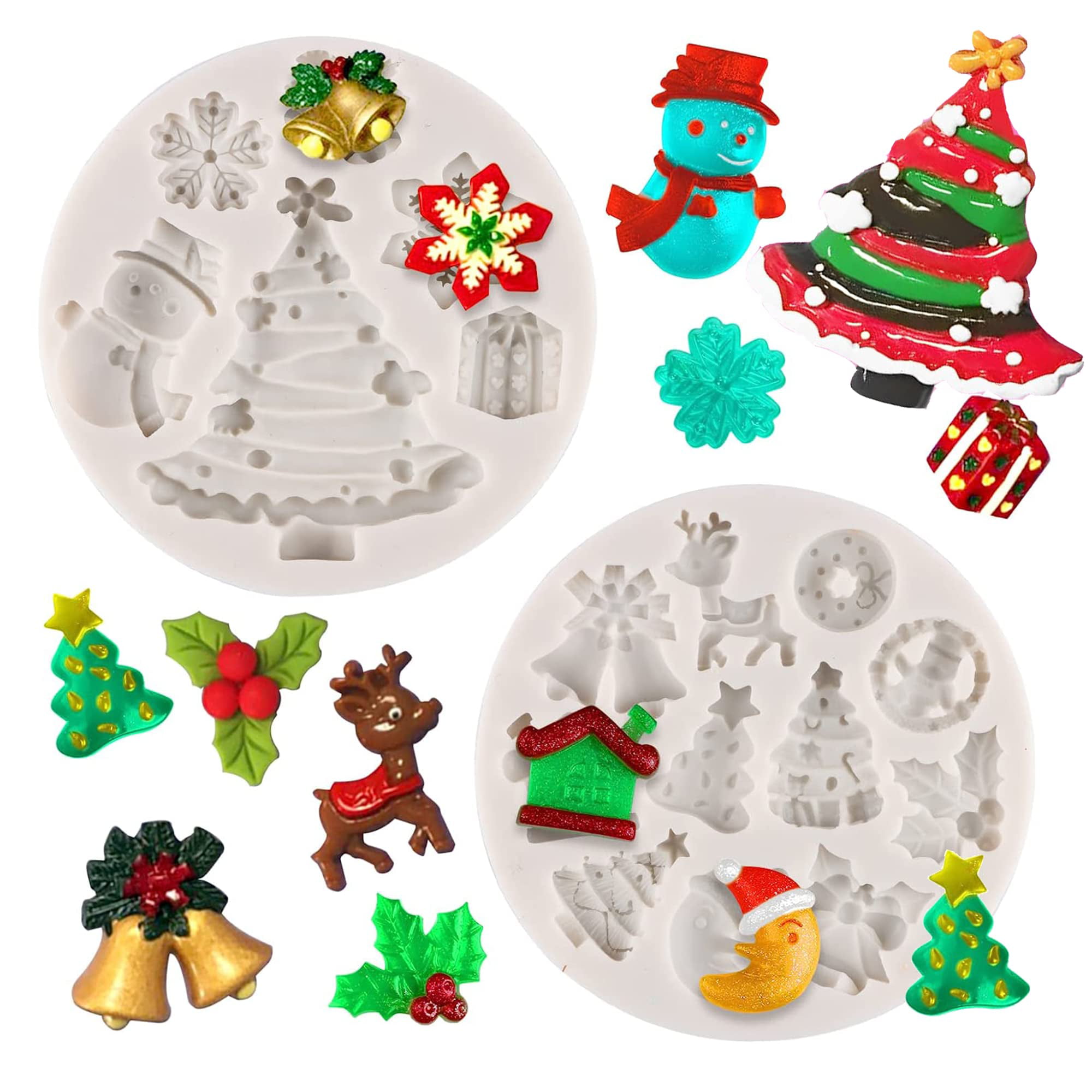 6Pcs Christmas Fondant Molds Silicone Candy Molds Set Snowflake Snowman  Xmas Tree Reindeer Santa Claus Holly Leaves Bells Candy Cane Chocolate Mould  for Pudding Jelly Cake Cupcake Topper Decoration - Yahoo Shopping
