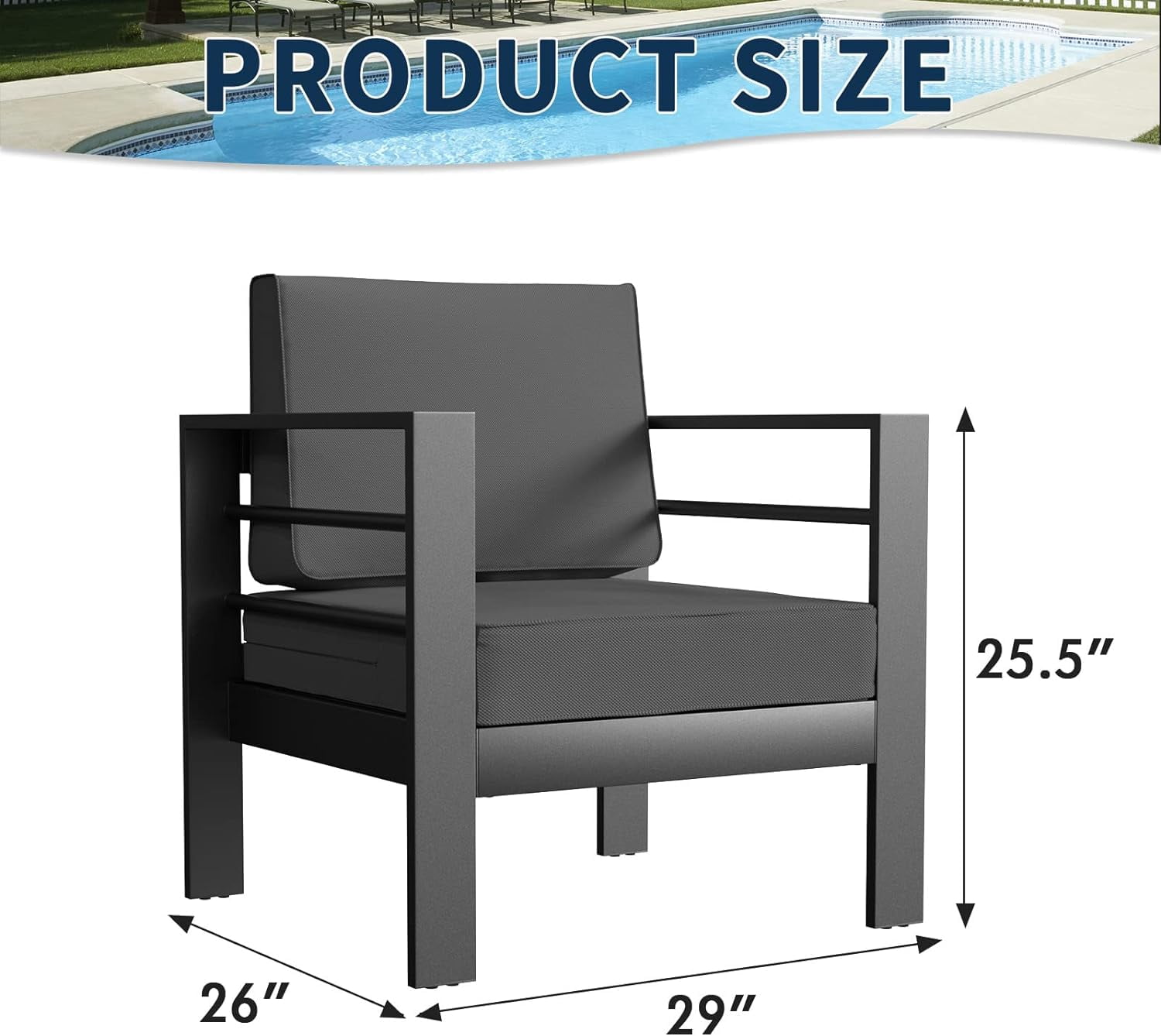 ELPOSUN Waterproof Cover And 5-Inch Olefin Seat Cushion Olefin Fabric And High-Density Sponge Gray