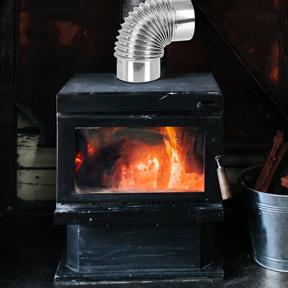 Soimiss 1Set Stainless Steel Chimney Flue Pipe with Straight and Elbow Tubes for Home Fireplace Ventilation
