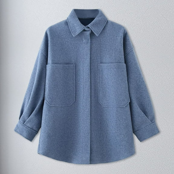 Oversized Jacket Ladies Long Sleeve Minimalist Solid Jacket (Blue XS)
