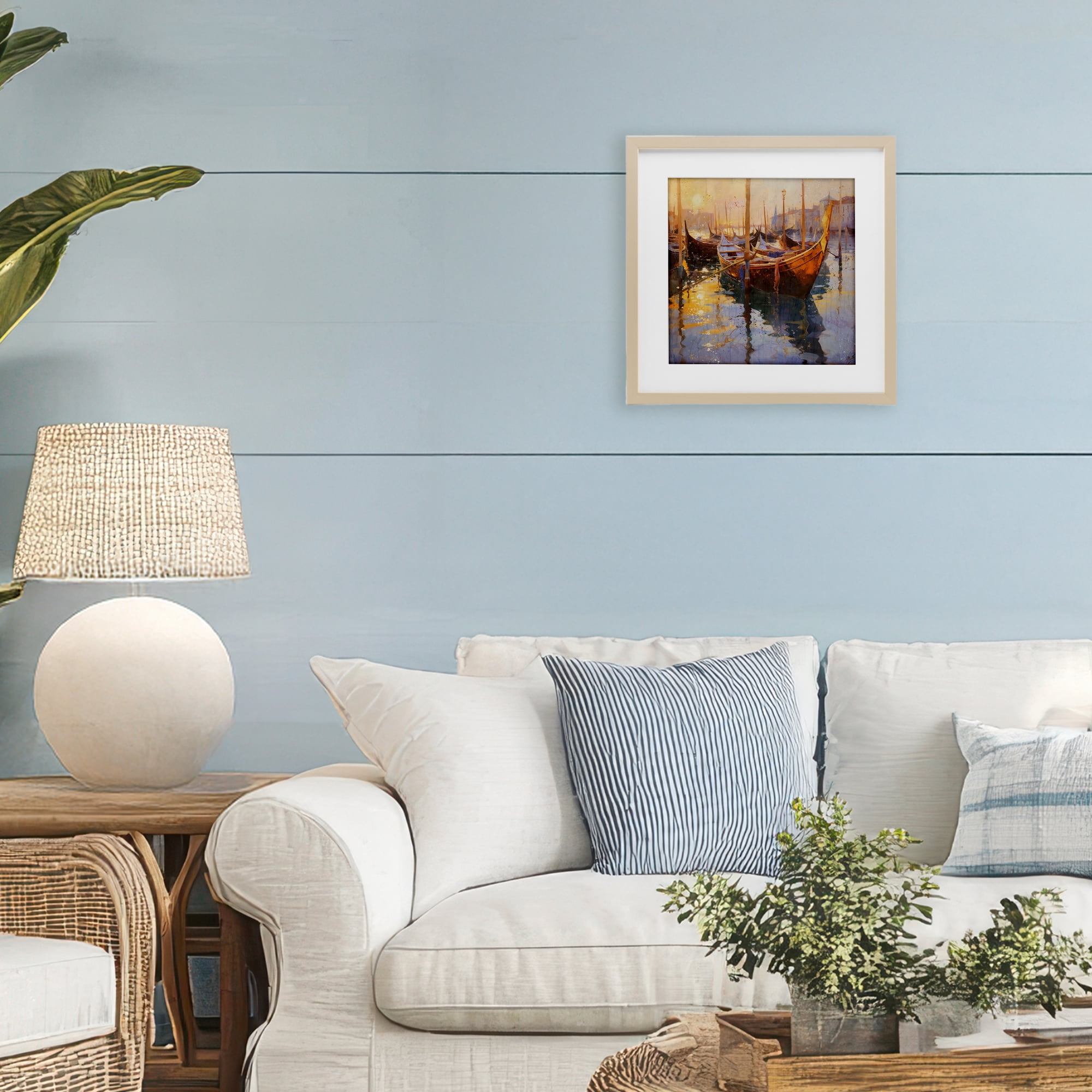 Stupell Industries Venetian Gondolas in Golden Light Birch Framed Print Under Glass, design by Marta Wiley