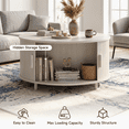 thumbnail image 6 of ROGALIS 31.5" Round Coffee Table with Storage, Modern Coffee Table with 360° Curved Sliding Door, Fluted Wood Coffee Table with Adjustable Footpads for Living Room, Natural White, 6 of 6