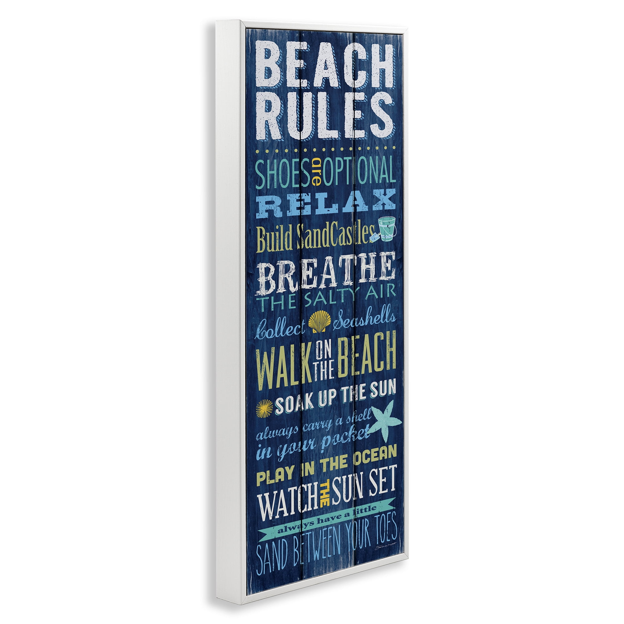 Stupell Industries Beach Rules Relax Breathe Typography Painting White Framed Art Print Wall Art, 10 x 24