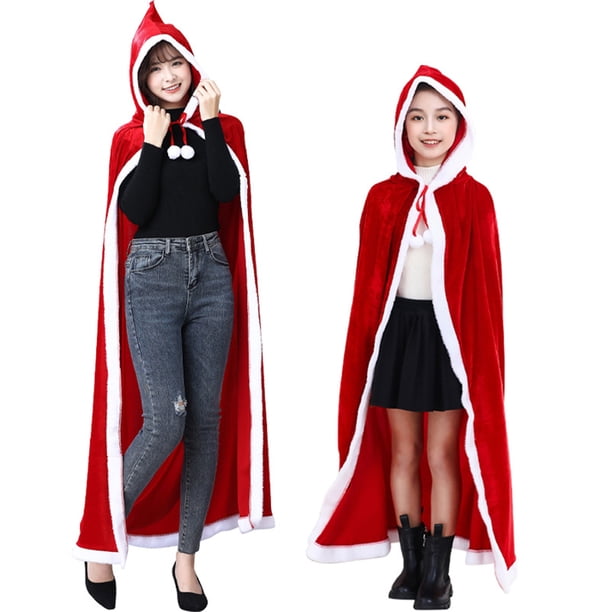Capa navideña Cómoda capa con capucha roja Abrigo cálido de Navidad para niños/adultos (120 cm)