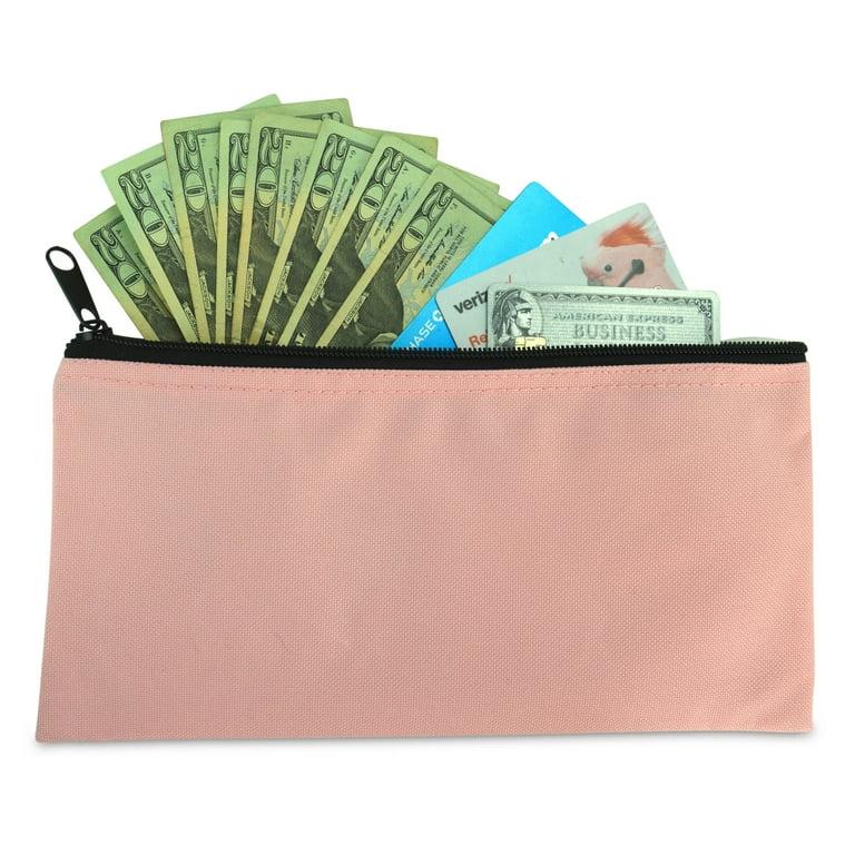DALIX Bank Bags Money Pouch Security Deposit Utility Zipper Coin Bag in Pink