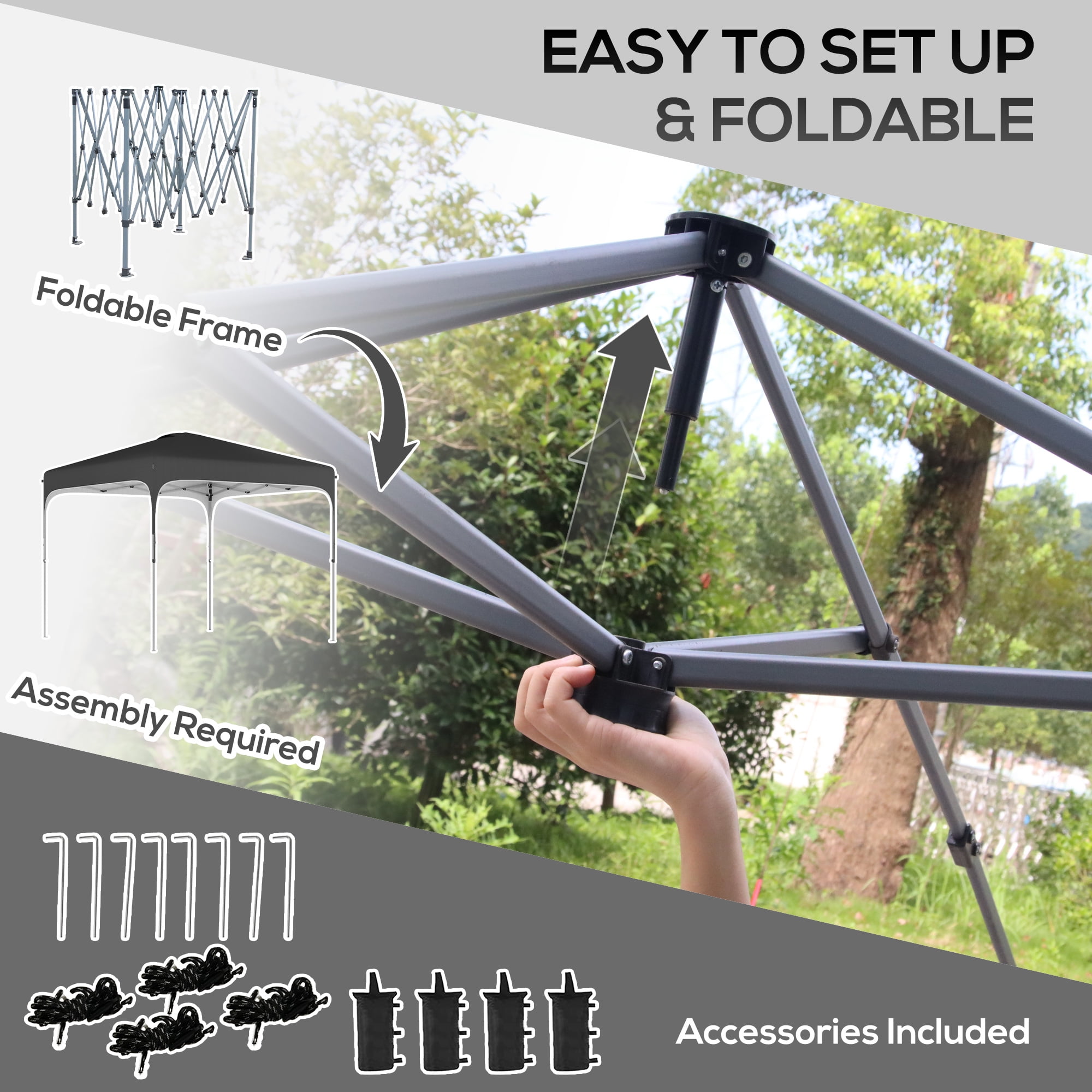 Outsunny 8' x 8' Pop Up Canopy Tent with Wheeled Carry Bag and 4 Sand Bags, Instant Sun Shelter, Tents for Parties, Height Adjustable, for Outdoor, Garden, Patio, Black