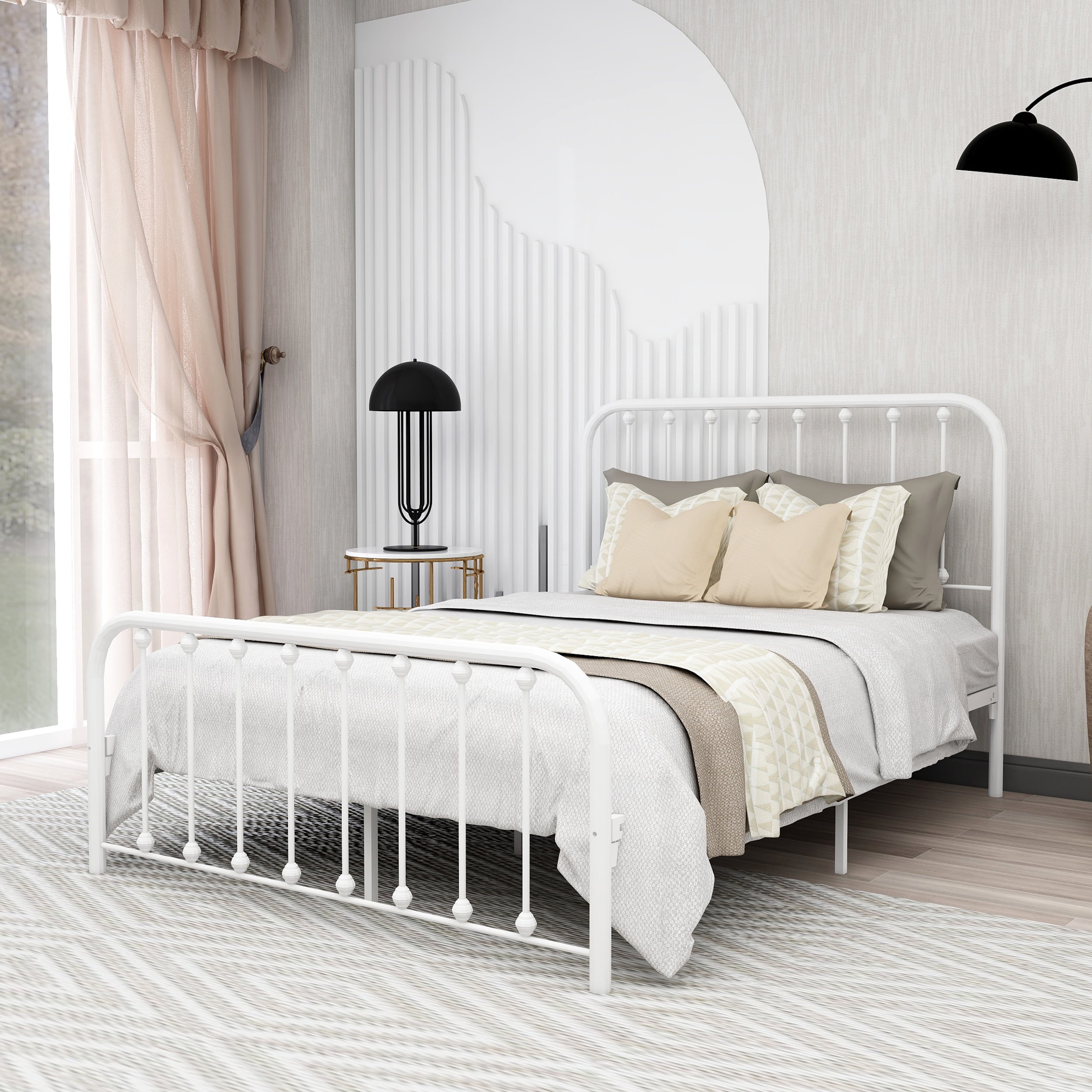 alazyhome Sturdy Full Platform Metal Bed Frame, Easy Assembly, White