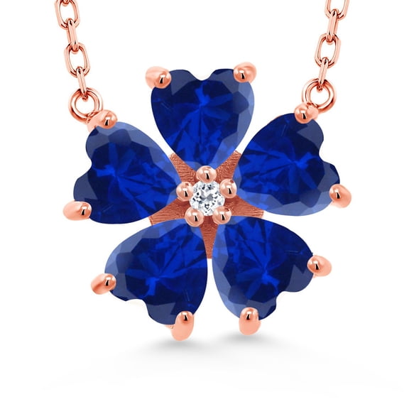 Gem Stone King 18K Rose Gold Plated Silver Blue Created Sapphire and White Topaz Pendant Necklace for Women (4.04 Cttw, Heart Shape 6MM, with 18 inch Chain)