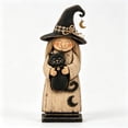 thumbnail image 5 of Halloween Witch Table Decor, Vintage Wooden Witch Sisters Ornament, Farmhouse Witch Figures with Broomstick Pumpkin Black Cat Ghost for Mantels, Shelves, Tray, 5 of 6