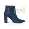 thumbnail image 3 of BLISSFUL STEP Women's Glitter Pointed Toe Block Heel Sparkly Booties Ankle Boots Navy Blue 6, 3 of 5