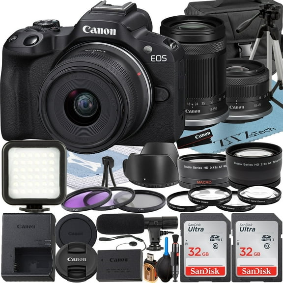 Canon EOS R50 Mirrorless Camera with RF-S 18-45mm   18-150mm Lens   2 Pack 32GB Memory Card   Case   ZeeTech Accessory Bundle (International Version)