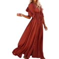 thumbnail image 2 of Women'S Casual Summer Beach Dress Ruffle Maxi Dress Button Down Boho Dress Long Tunic Orange Red One size, 2 of 8