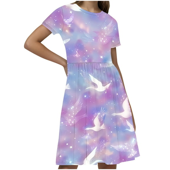 GERsome Girls Summer Dresses Short Sleeve Crewneck T-shirt Dresses Loose Beach Party Sundress Size 4-14 Years