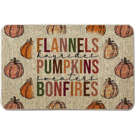 Fall Welcome Door Mat Flannels Pumpkins Bonfire Outdoor Rug Fall Pumpkin Doormat Entrance Rugs Autumn Farmhouse Home Kitchen Bathroom Decorations Floor Front Door Mats 18x30 Inch