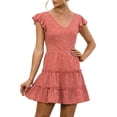 thumbnail image 2 of Gvmfive Women Short Sleeve Ruffles Dress Summer V Neck Mini Dress, 2 of 5