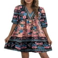 thumbnail image 1 of Robe Imprimée Boho Vintage Florale Style Ethnique Robe de Plage Manches Longues Décontractée Rouge Bleu Jaune m, 1 of 2