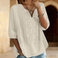 thumbnail image 2 of Embroidered 3/4 Sleeve Boho Blouse，Linen Tops Cotton Boho Tops Linen Shirts For Women Gauze Shirts Linen Blouses For Women Cute Spring Tops For Women Peasant Tops For Women Womens Summer Tops, 2 of 9