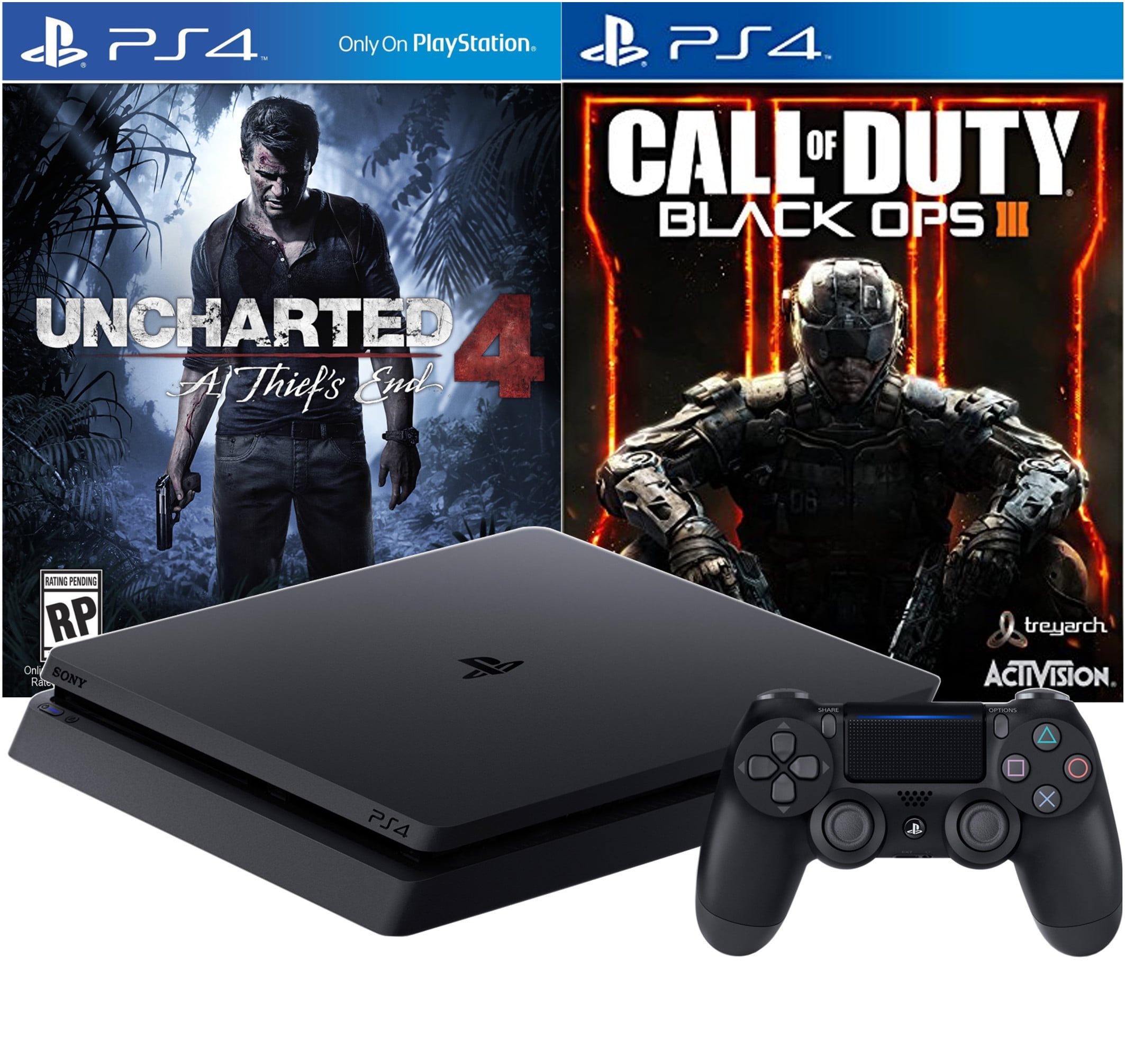 Restored PlayStation 4 Slim 500GB + Uncharted 4 + Call of Duty: Black OPS III Bundle - Walmart.com