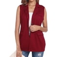 thumbnail image 1 of Vestes d'Automne et d'Hiver pour Femmes, Cardigan Sans Manches Décontracté à devant Ouvert, Gilet Cardigan à Simple Boutonnage avec Poches Rouge, 1 of 5