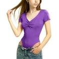 thumbnail image 4 of STETMN Short Sleeve Bodysuit Tops for Girls Pleated V Neck Tee Solid Dance Jumpsuit T-Shirts for 3-15 Y, 4 of 5